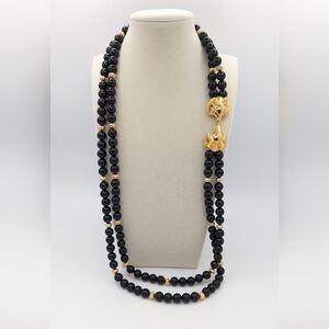 KJL For Avon Ram's Head Beaded Necklace Black